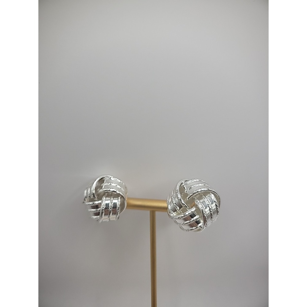 Vintage Silver Tone Womens‎ Clip On Earrings Intertwines Ribbon Jewelry Costume